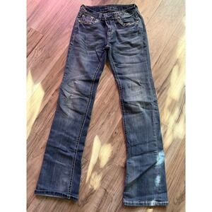 Grace in LA Womens Bootcut Jeans Dark Wash Embroidered Embellished Size 27